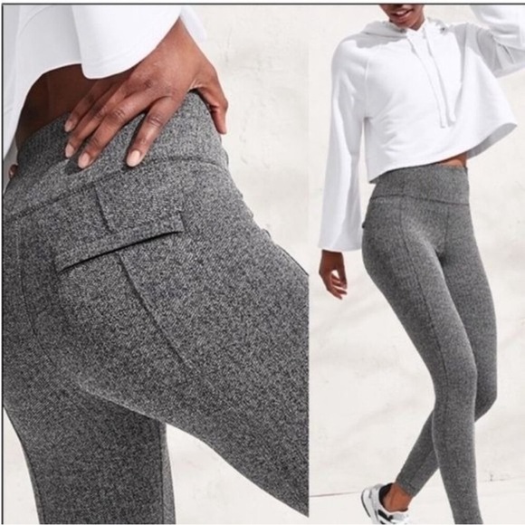 Athleta Gray Delaney Herringbone Pants Women’s Large Fitted Textured Leggings - Picture 1 of 16